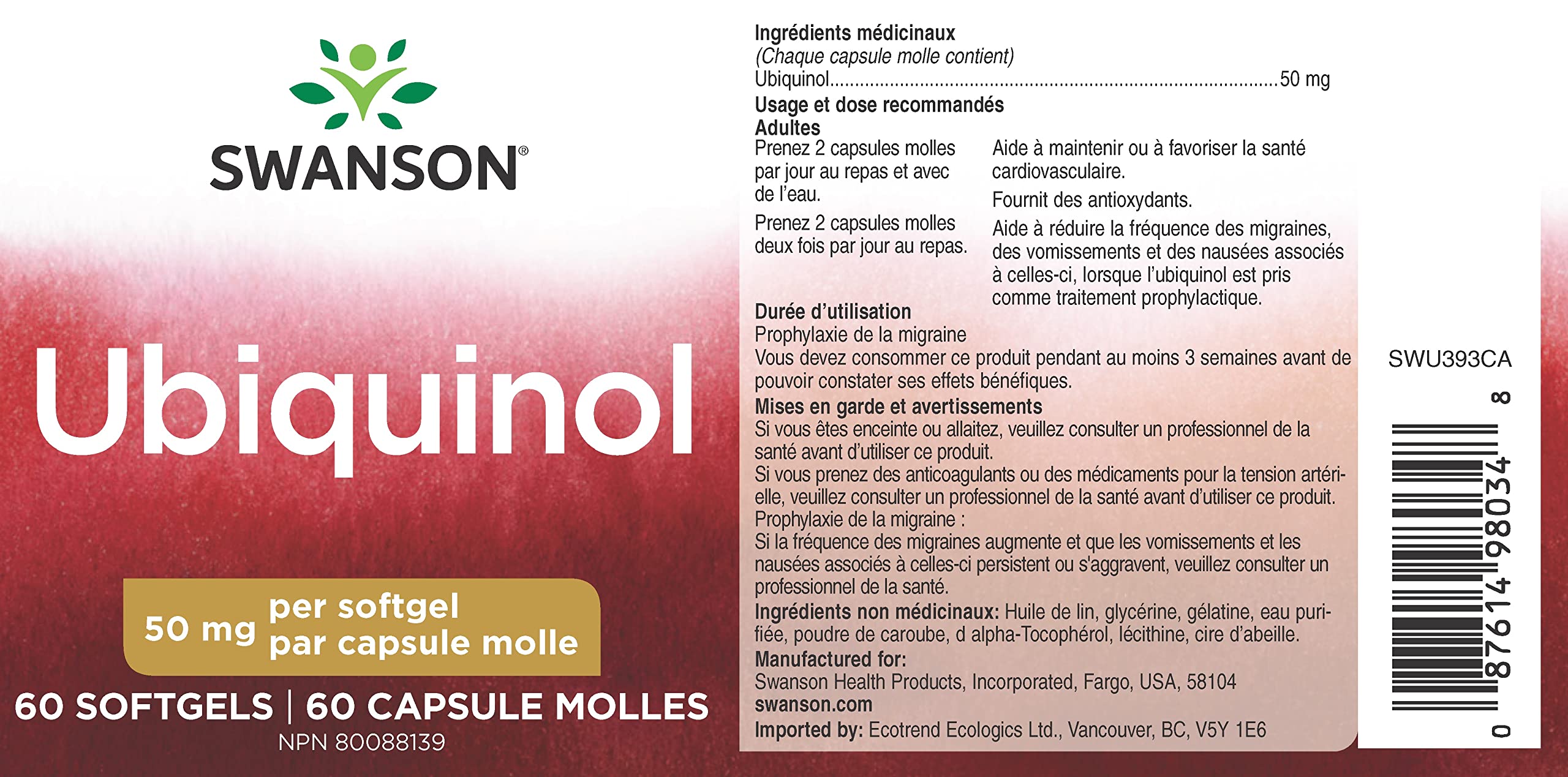 Swanson Ubiquinol 50 mg, capsulas, forma biodisponible lista para uso diario.