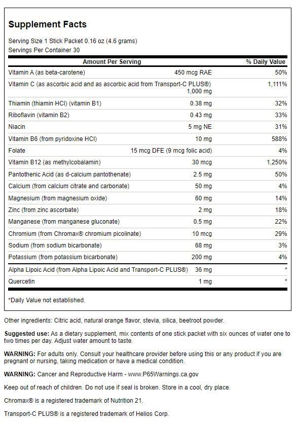 Swanson ULT Energy C disolución en agua: sabor cítrico refrescante y fácil de preparar