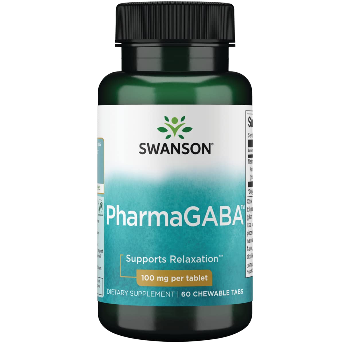 Swanson ULT Pharmagaba frente de tabletas masticables, posible apoyo para la relajación