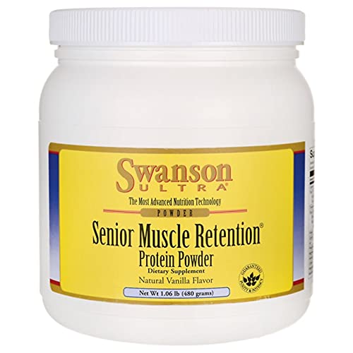 Swanson ULT Senior Muscle RET PD vainilla, porción lista para batido diario.