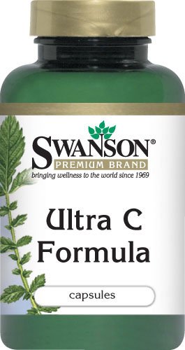 Swanson Ultra C Formula 250 cápsulas etiqueta frontal, facilita reconocimiento de ingredientes beneficiosos