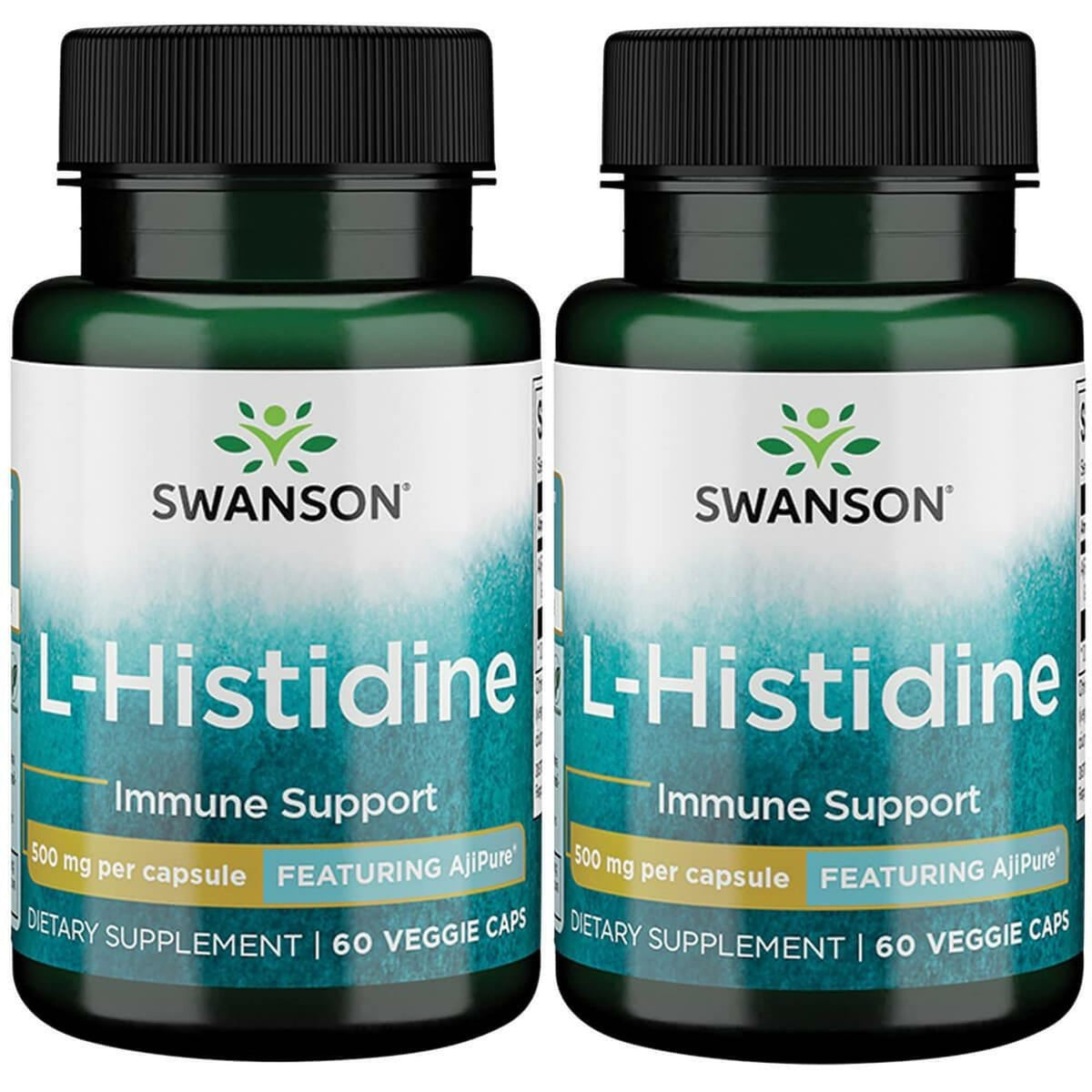 Swanson Ultra L-Histidina Ajipure, botella de cápsulas, posible apoyo al sistema inmune.