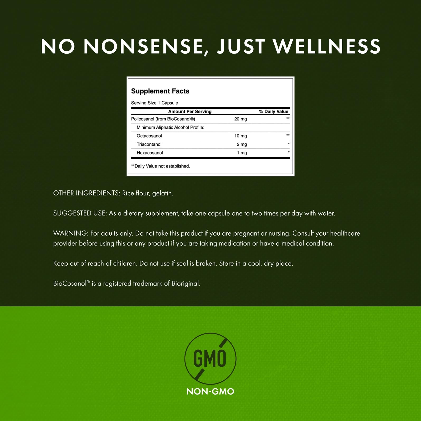 Swanson Ultra Policosanol: etiqueta frontal que resalta ingredientes naturales y posibles beneficios