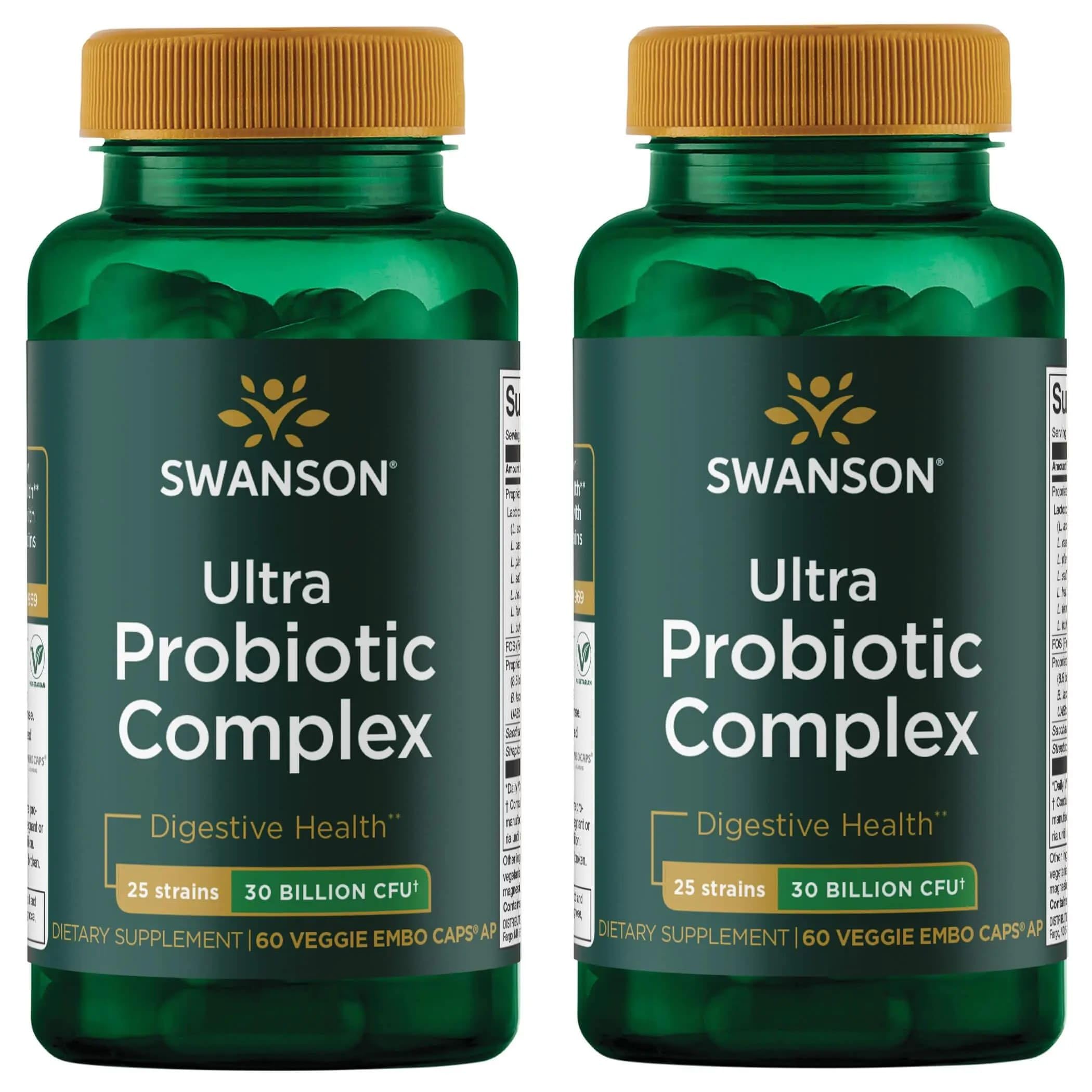 Swanson Ultra Probiotico Complejo frente a la botella, capsulas vegetales para soporte digestivo diario