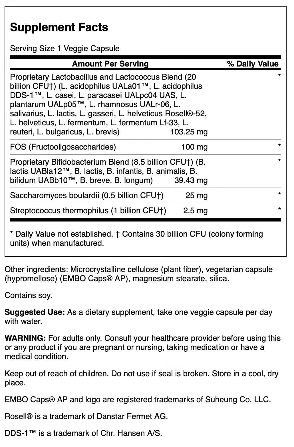 Swanson Ultra Probiotico Complejo lateral, capsulas vegetales para uso diario