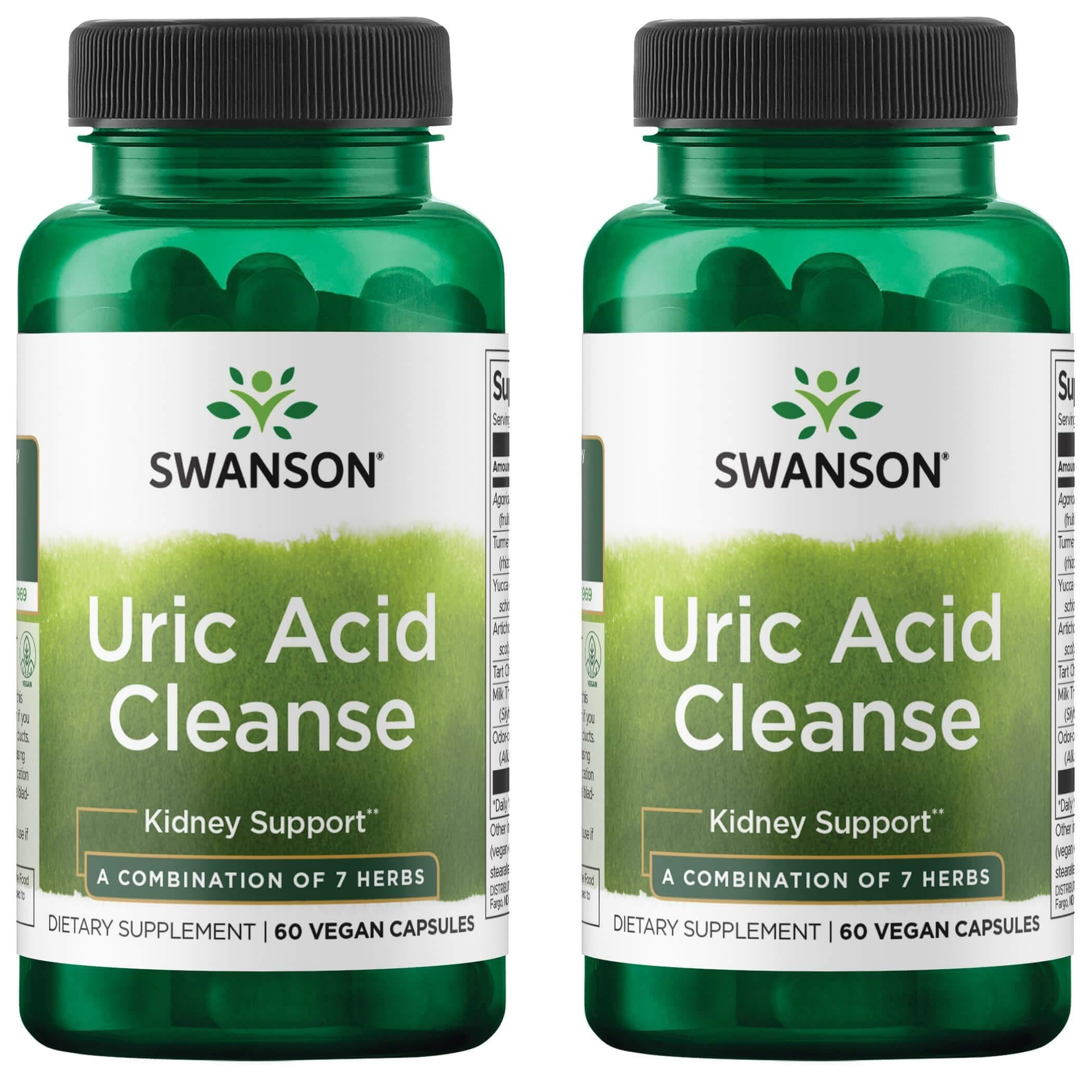 Swanson Uric Acid Cleanse: botella mostrando el envase de 60 cápsulas vegetales