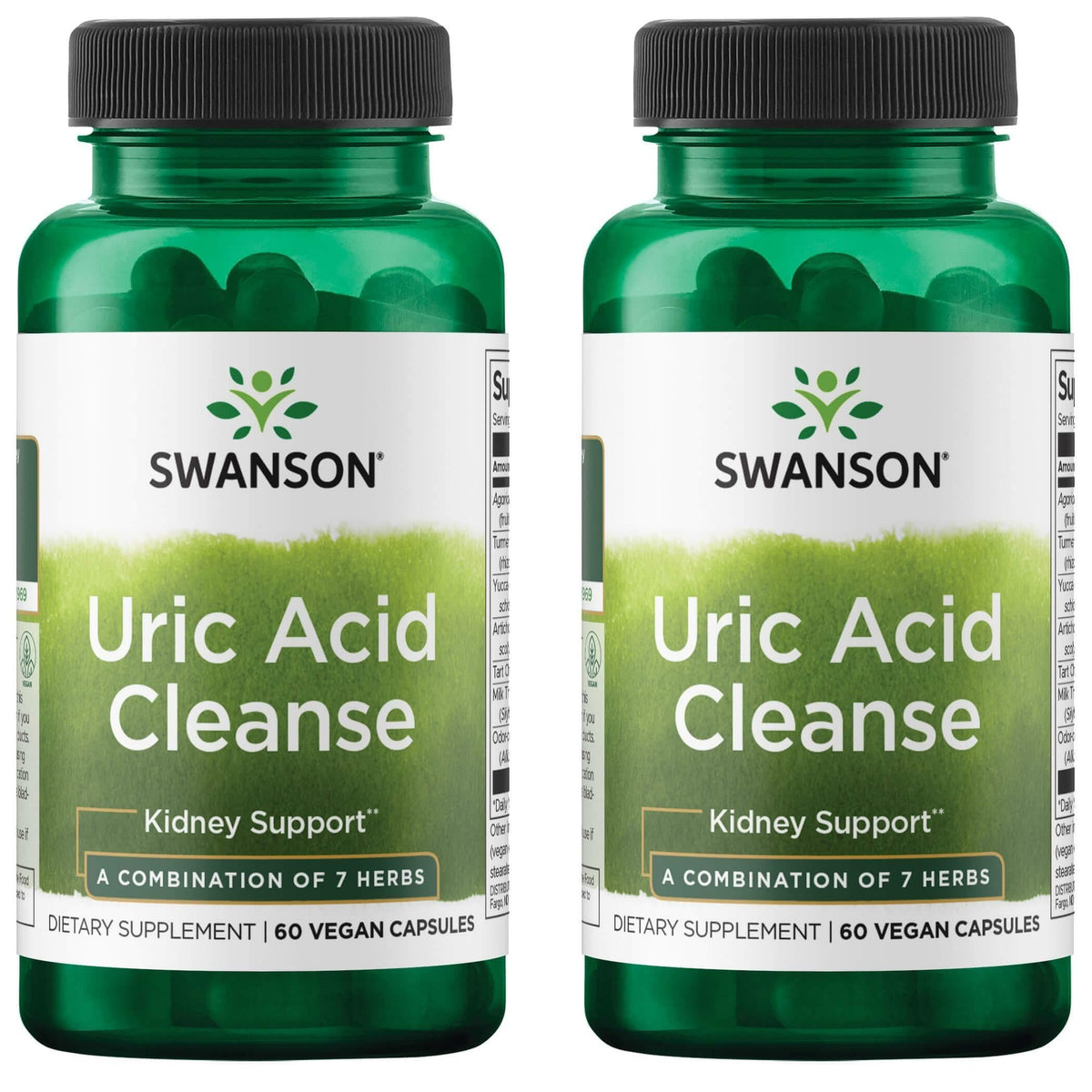 Swanson Uric Acid Cleanse: botella mostrando el envase de 60 cápsulas vegetales