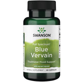 Swanson verbena azul, frasco vertido mostrando el envase y su uso potencial para el bienestar emocional
