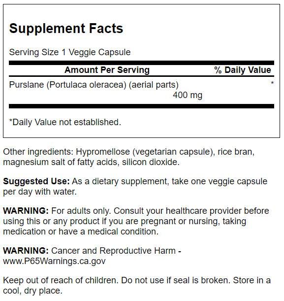 Swanson verdolaga etiqueta 400 mg, cápsulas vegetarianas para uso diario