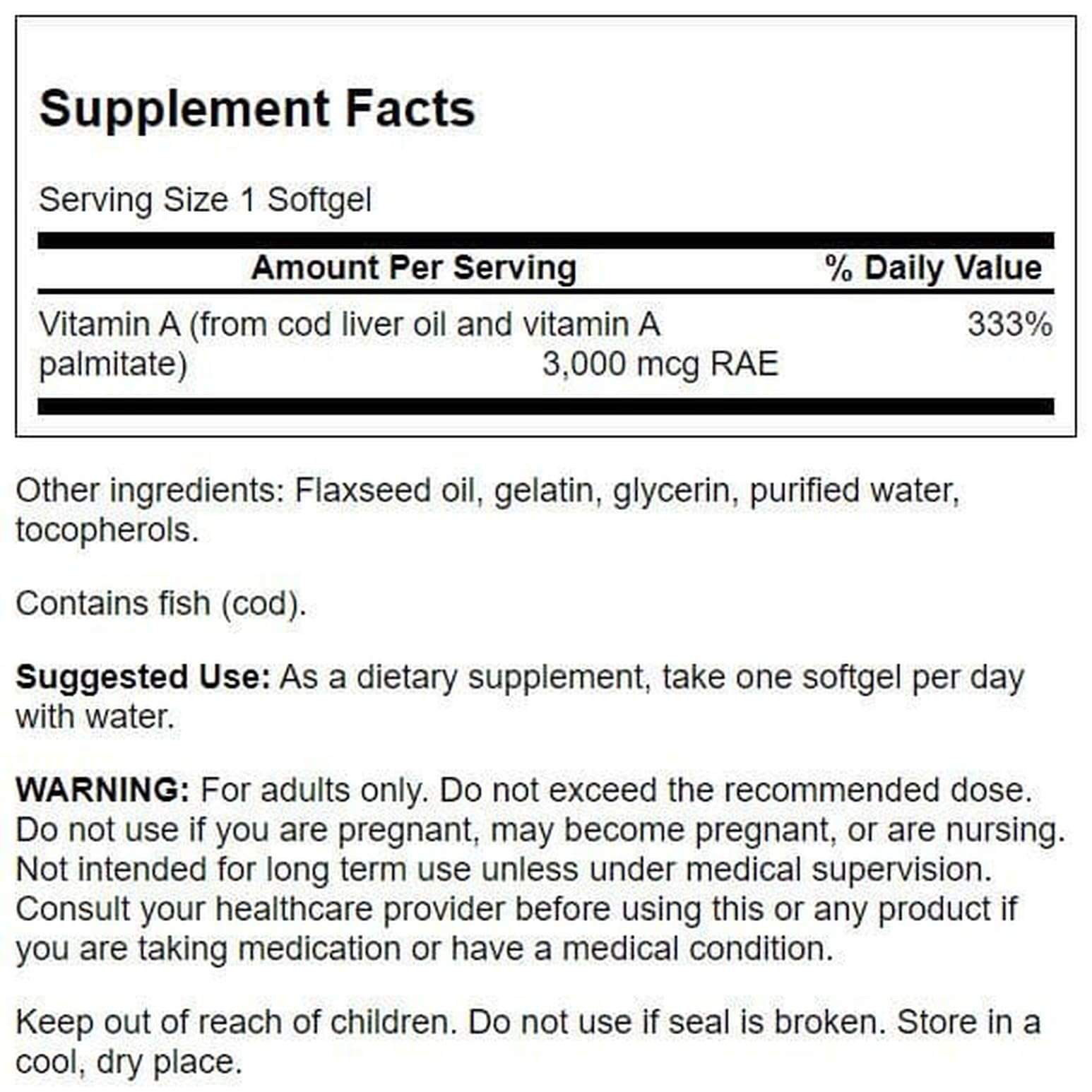 Swanson Vitamina A 10,000 UI en botella de cápsulas, conveniencia diaria.