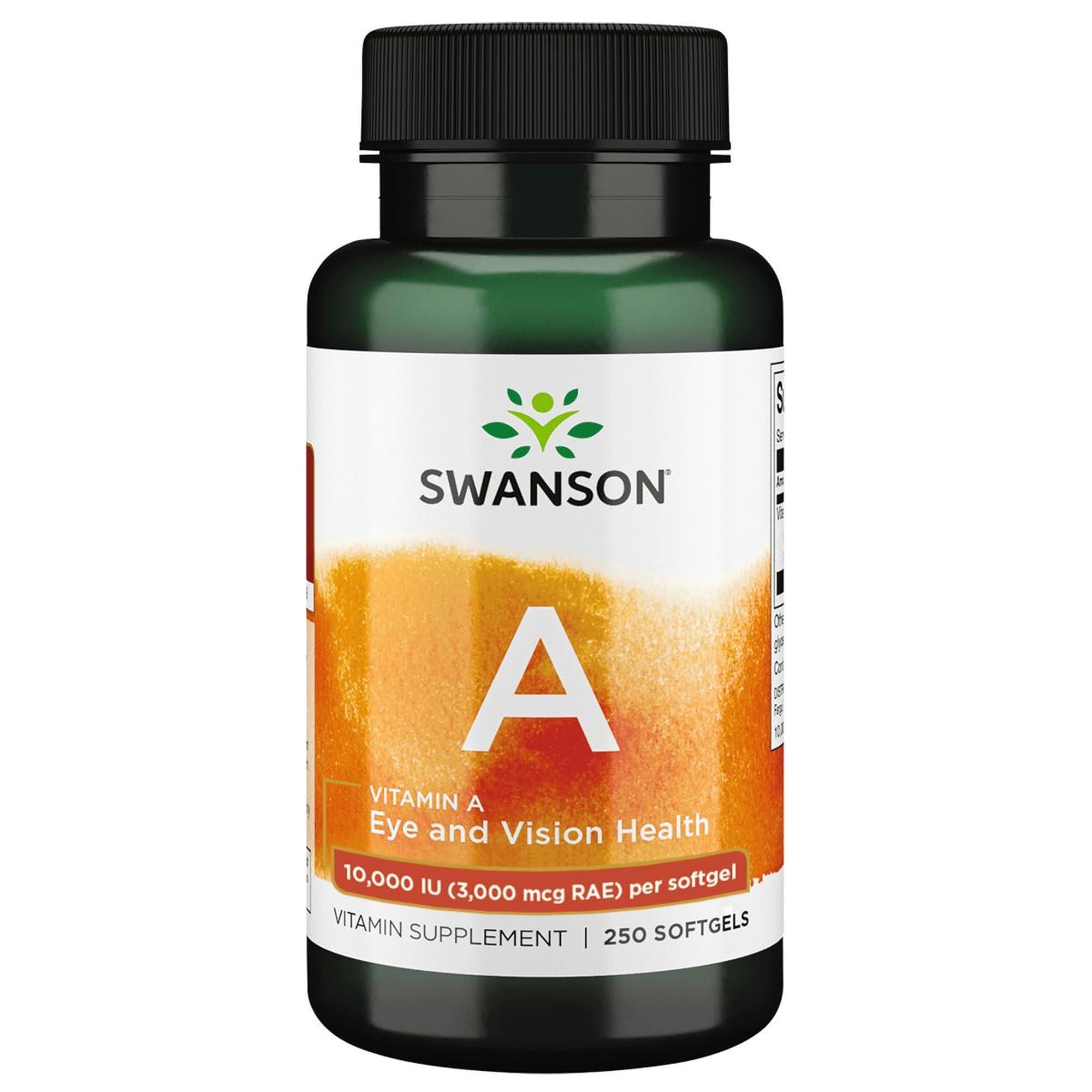 Swanson Vitamina A 10,000 UI en cápsulas blandas para uso diario.