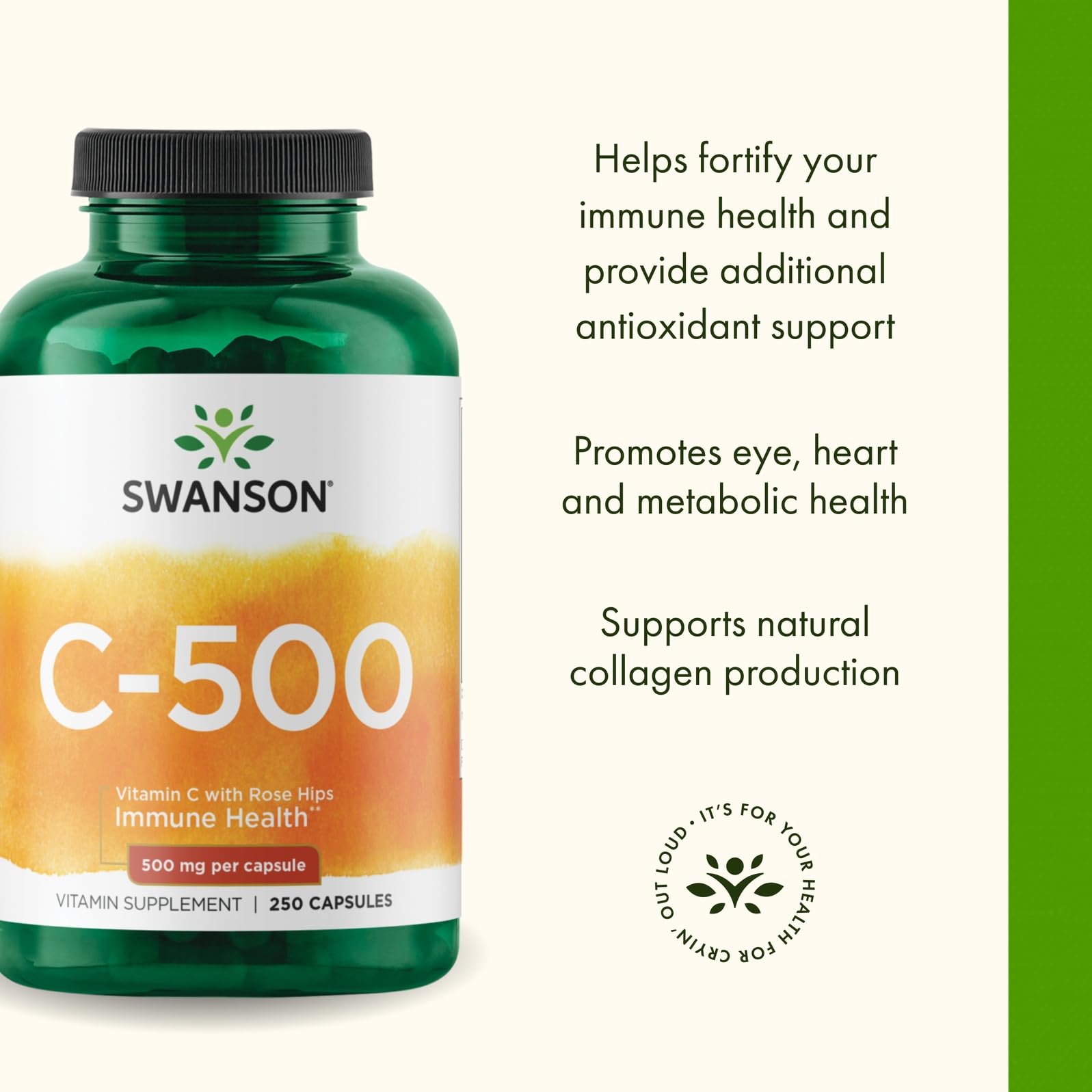 Swanson Vitamina C 500, empaque en caja para revisar ingredientes.