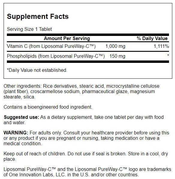 Tabletas de Swanson Vitamina C liposomal, uso diario para bienestar general.