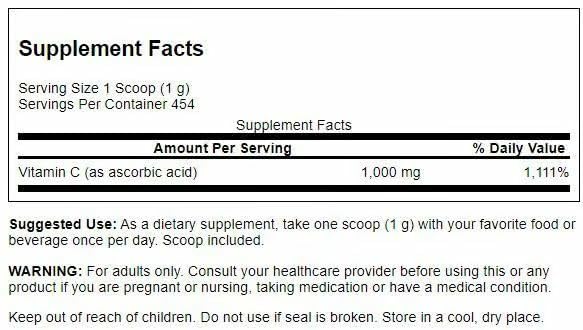 Swanson Vitamina C en polvo foco envase de 454 g, conveniencia diaria.
