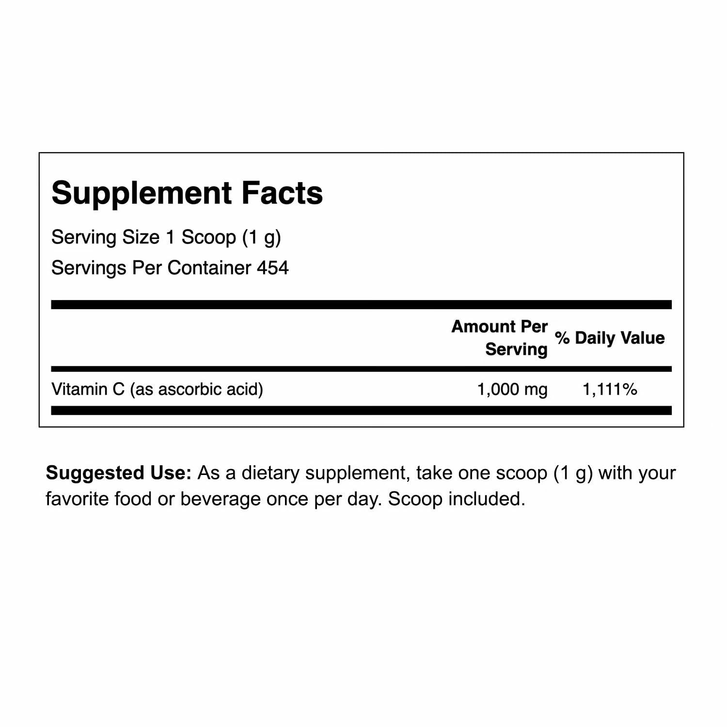 Swanson Vitamina C en polvo foco dosis medidora, uso fácil en bebidas.