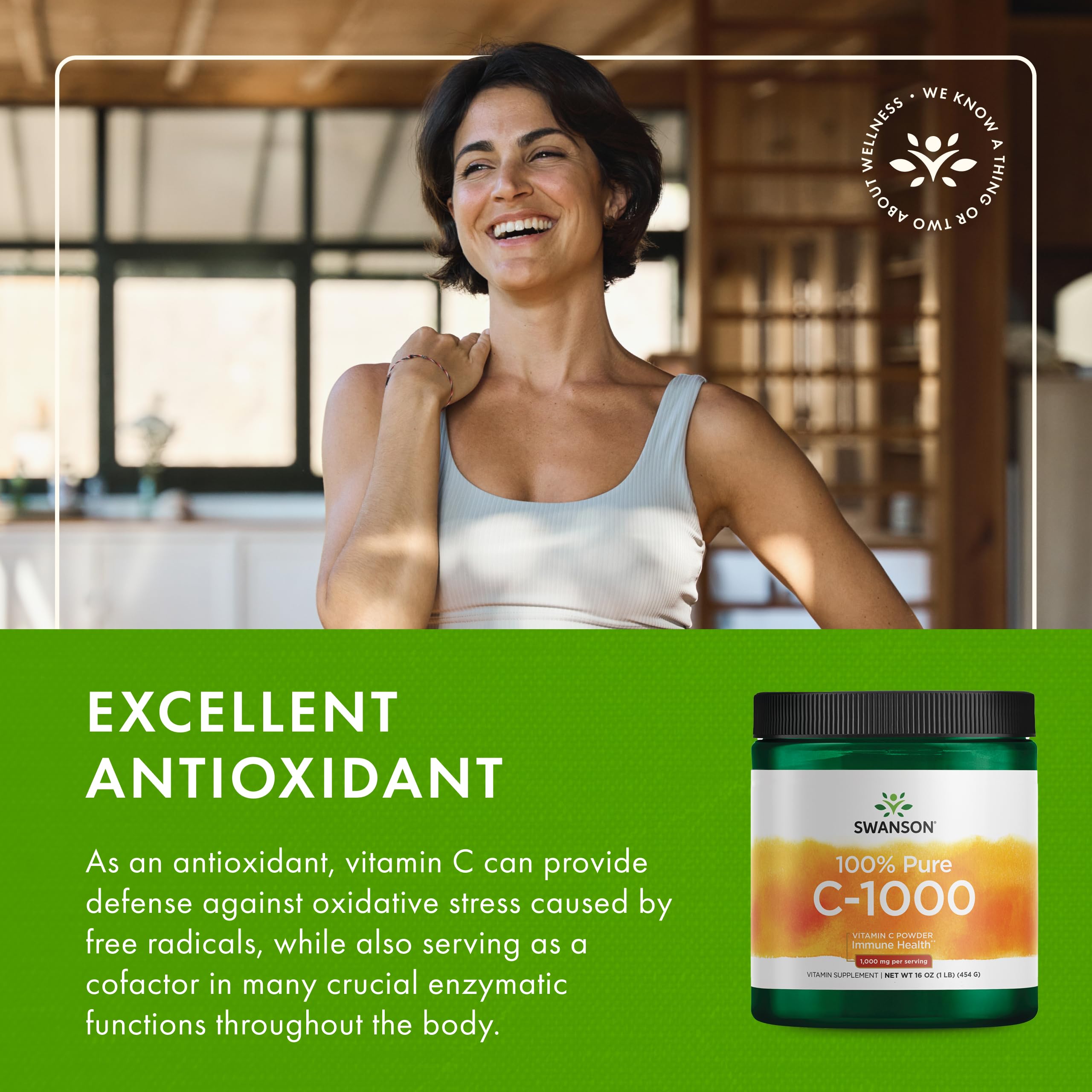 Swanson Vitamina C Polvo Sabor neutro para bebidas y recetas