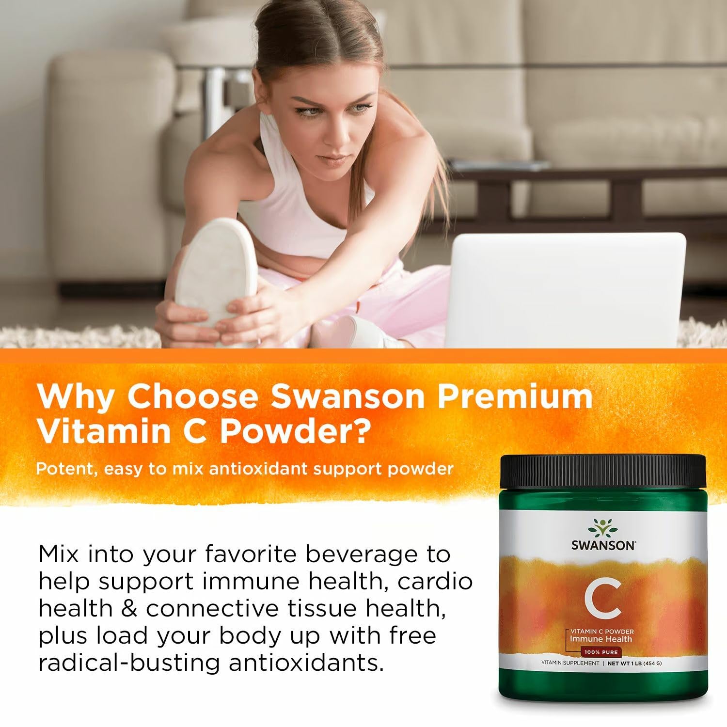 Swanson Vitamina C en polvo foco mezcla en bebidas, sabor neutro.