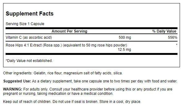Swanson Vitamina C con rosa mosqueta, cápsulas para defensa antioxidante y salud general