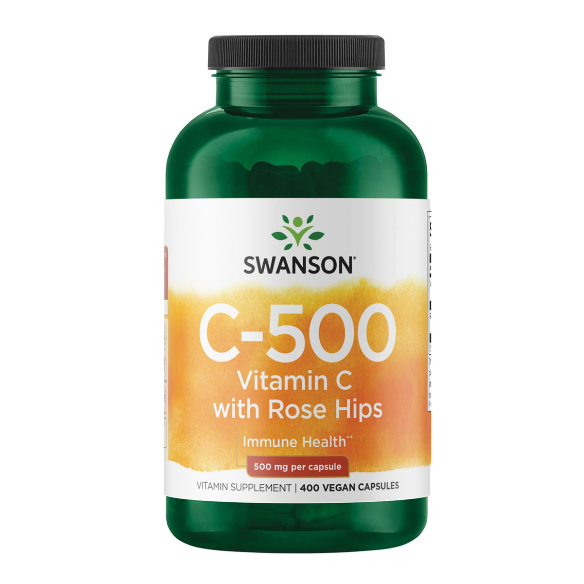 Swanson Vitamina C con Rose HIPS, bote frente: apoya la salud inmune y el bienestar diario.