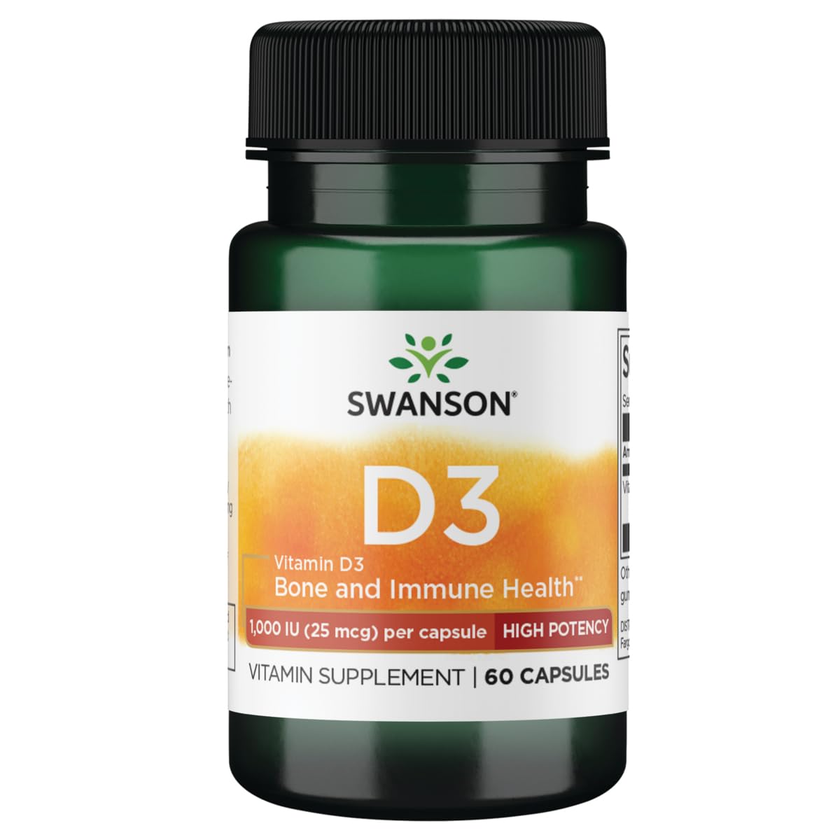 Swanson Vitamina D-3 1000 UI, cápsulas: apoyo para la salud ósea y el sistema inmune.