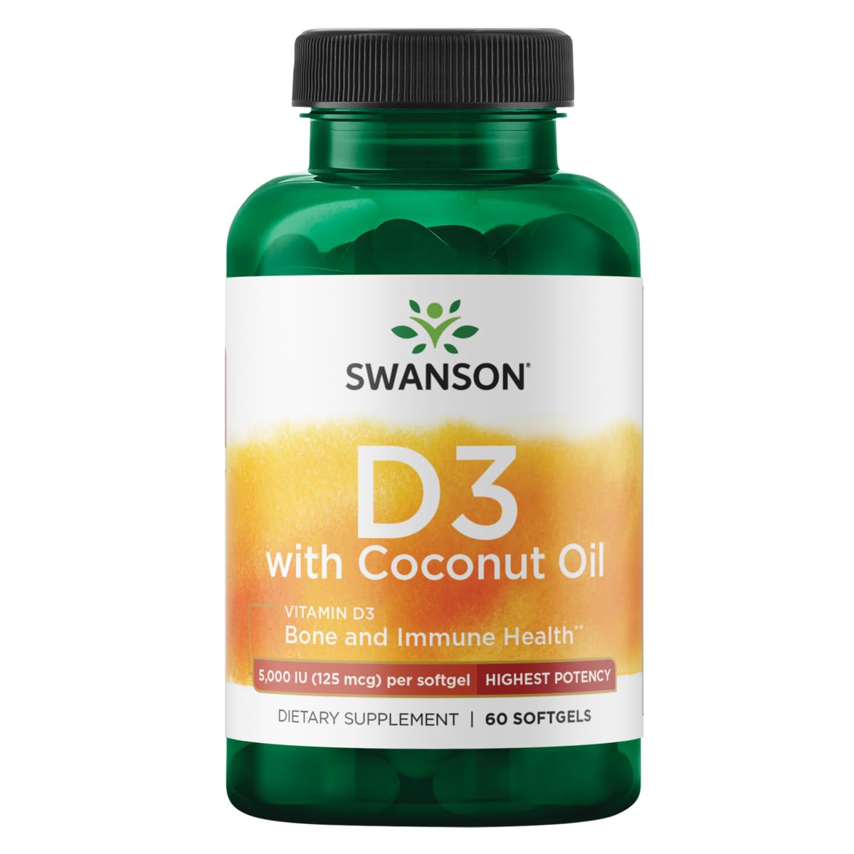 Swanson vitamina D3 con coco en botella, apoyo potencial a huesos y sistema inmune