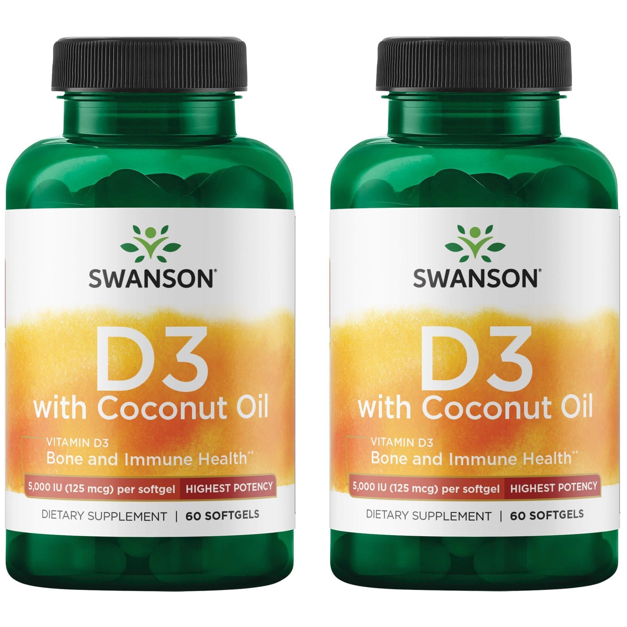 Swanson Vitamina D-3 con Coco, cápsulas, favorece salud ósea e inmune.