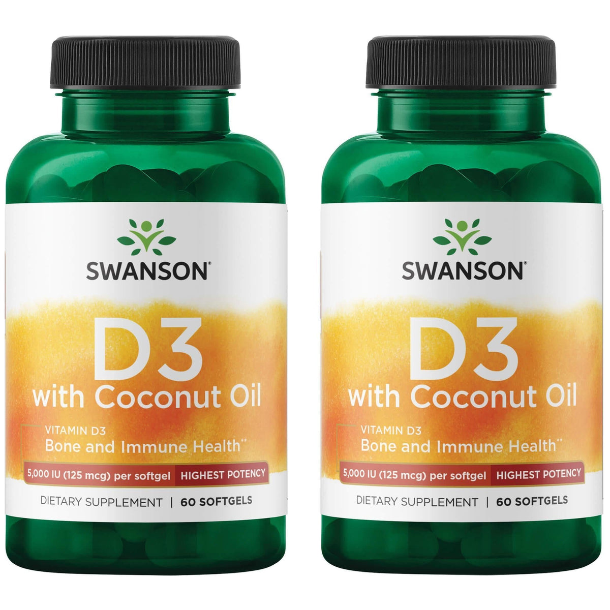 Swanson Vitamina D-3 con Coco, cápsulas, favorece salud ósea e inmune.