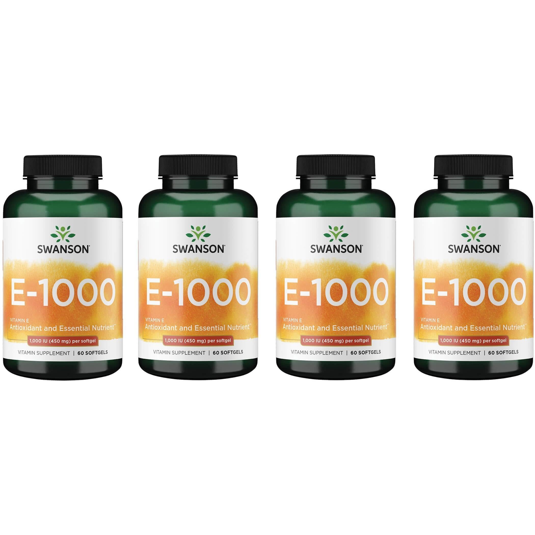 Swanson Vitamina E 1000 UI, cápsulas blandas, apoyo antioxidante diario y salud cardiovascular.