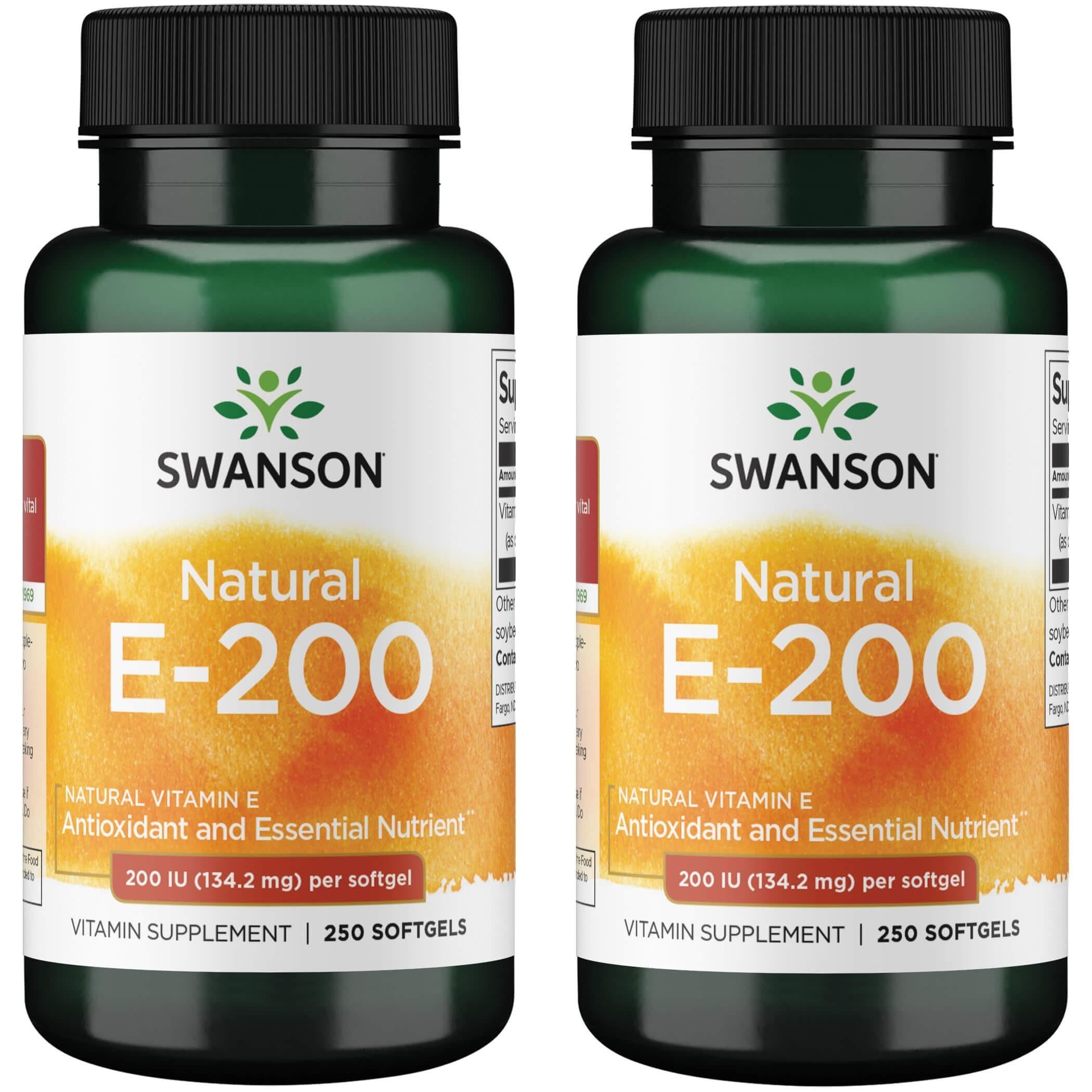 Swanson Vitamina E 200 UI en botella, posible apoyo a la salud cardiovascular.