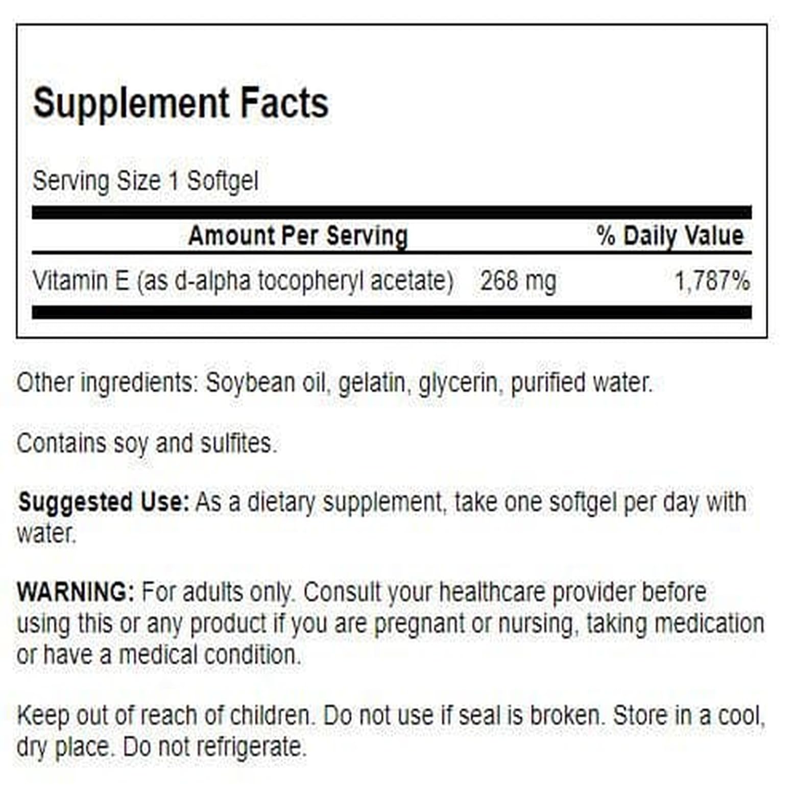 Swanson Vitamina E 400 IU, botella lista para uso diario.