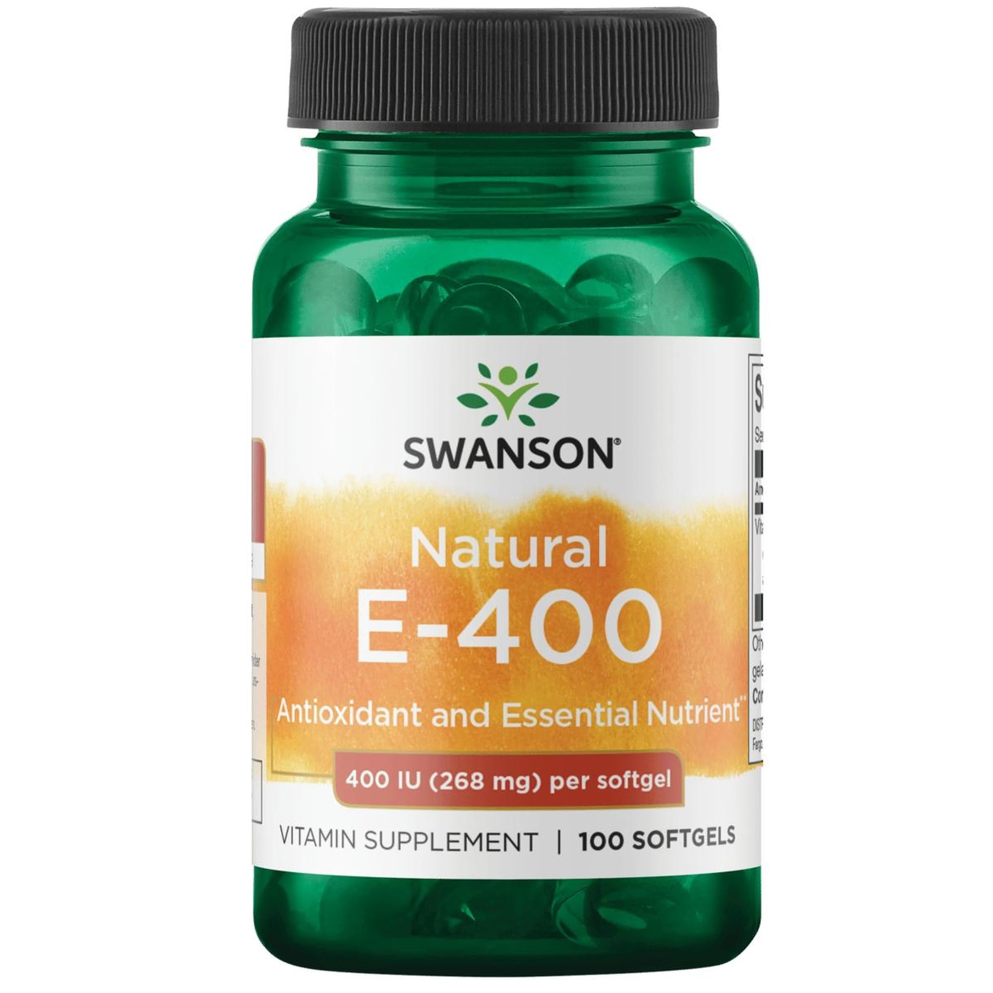 Swanson Vitamina E 400 IU, cápsulas para apoyo antioxidante diario.