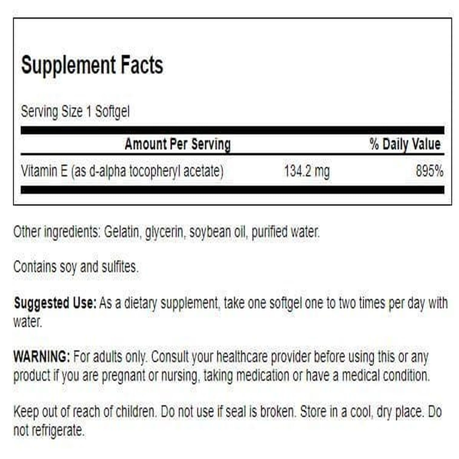 Etiqueta de Swanson Vitamina E con fórmula natural