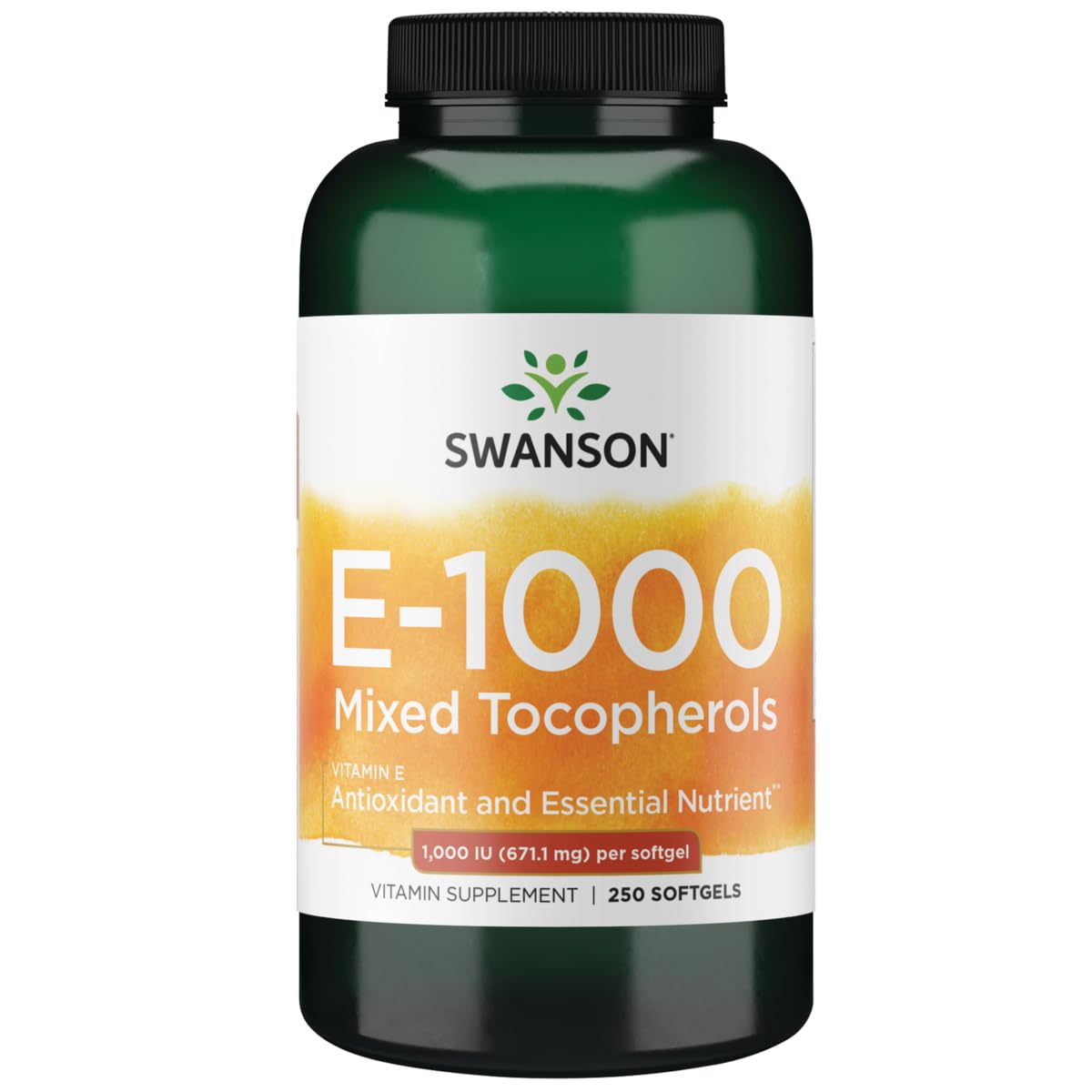 Swanson Vitamina E con mezcla de tocoferoles, cápsulas para apoyo antioxidante diario.