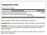 Swanson Vitamina E, etiqueta de la botella, uso diario para apoyar la salud.