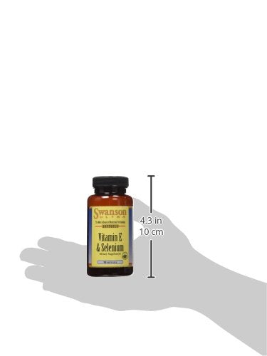 Swanson Vitamina E y Selenio, caja destacando beneficios posibles