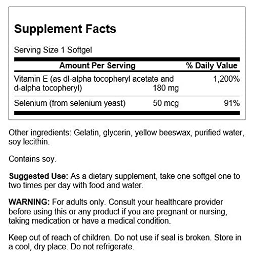 Swanson Vitamina E y Selenio, etiqueta legible para seguimiento diario de ingesta