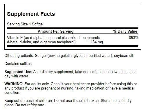 Swanson Vitamina E, cápsulas, uso diario para soporte antioxidante.
