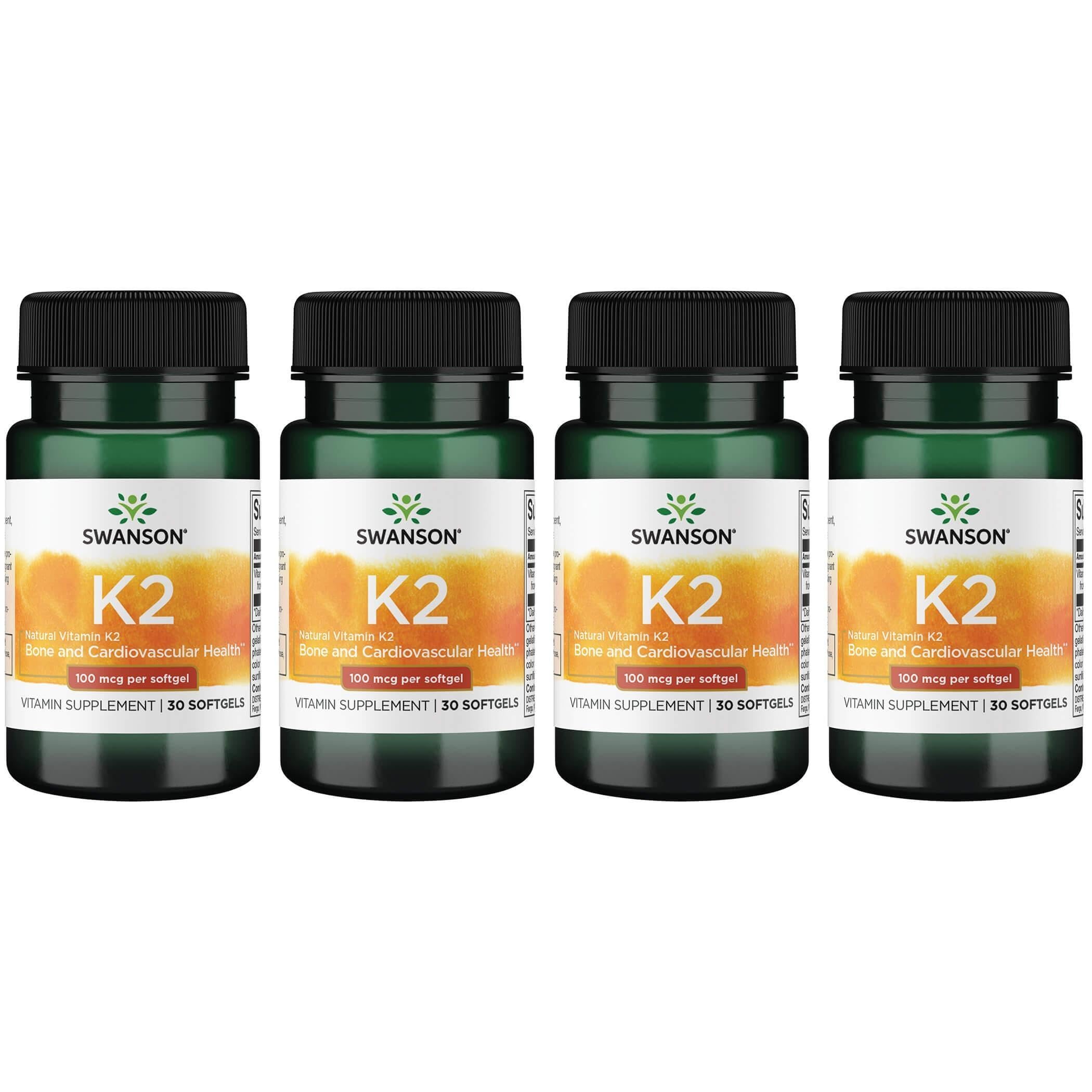 Swanson Vitamina K2 Menaquinona-7, bote vista frontal, apoyo potencial a la salud ósea y cardiovascular.