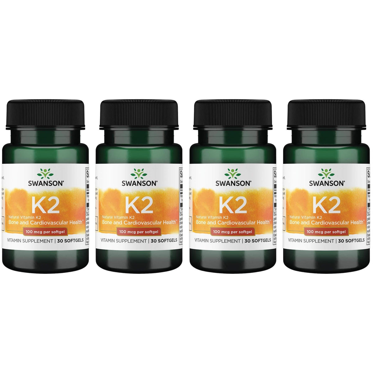 Swanson Vitamina K2 Menaquinona-7, bote vista frontal, apoyo potencial a la salud ósea y cardiovascular.