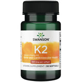Swanson Vitamina K2 MK-7 en botella, posible soporte para huesos y corazón.