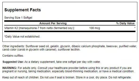 Swanson Vitamina K2 MK-7 Natto, cápsulas suaves, soporte cardiovascular