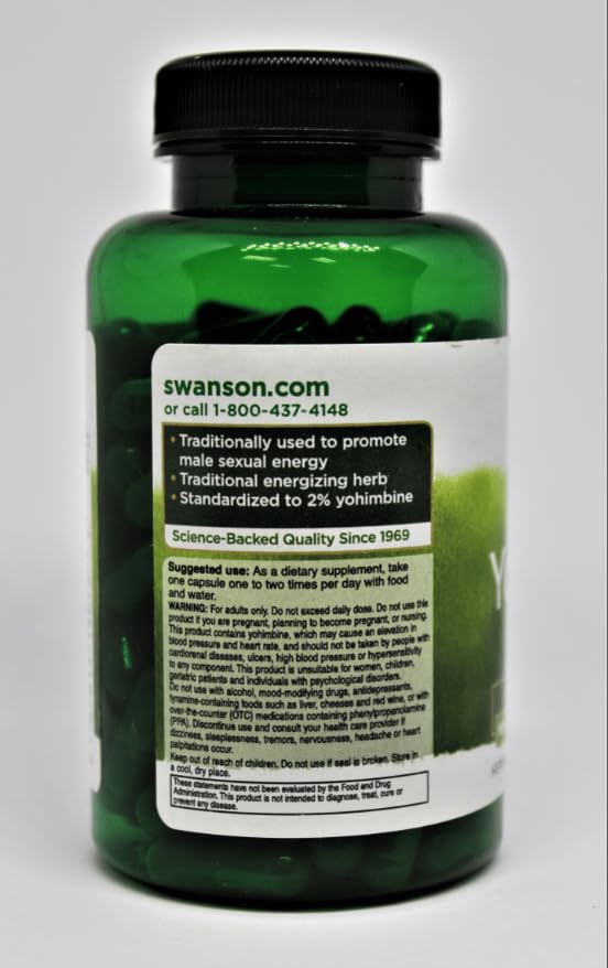 Cápsulas Swanson Yohimbe con 2% yohimbina para energía