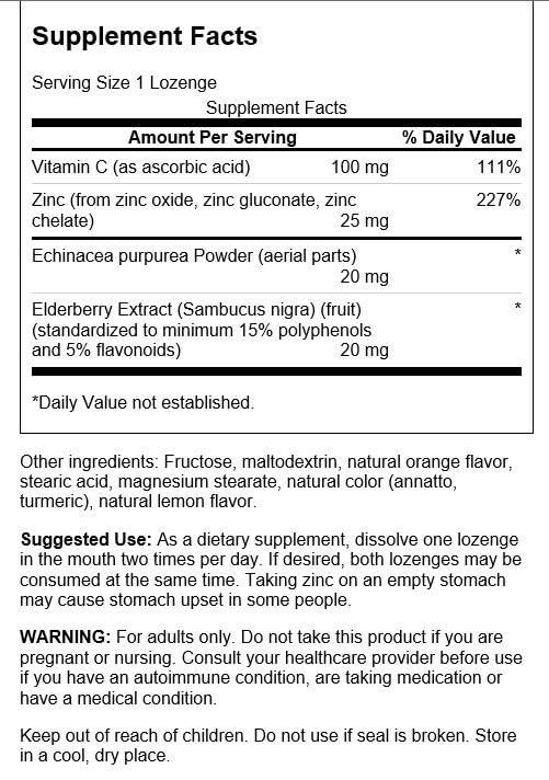 Swanson Zinc y Vitamina C con Sauco y Echinácea, pastillas, para uso diario