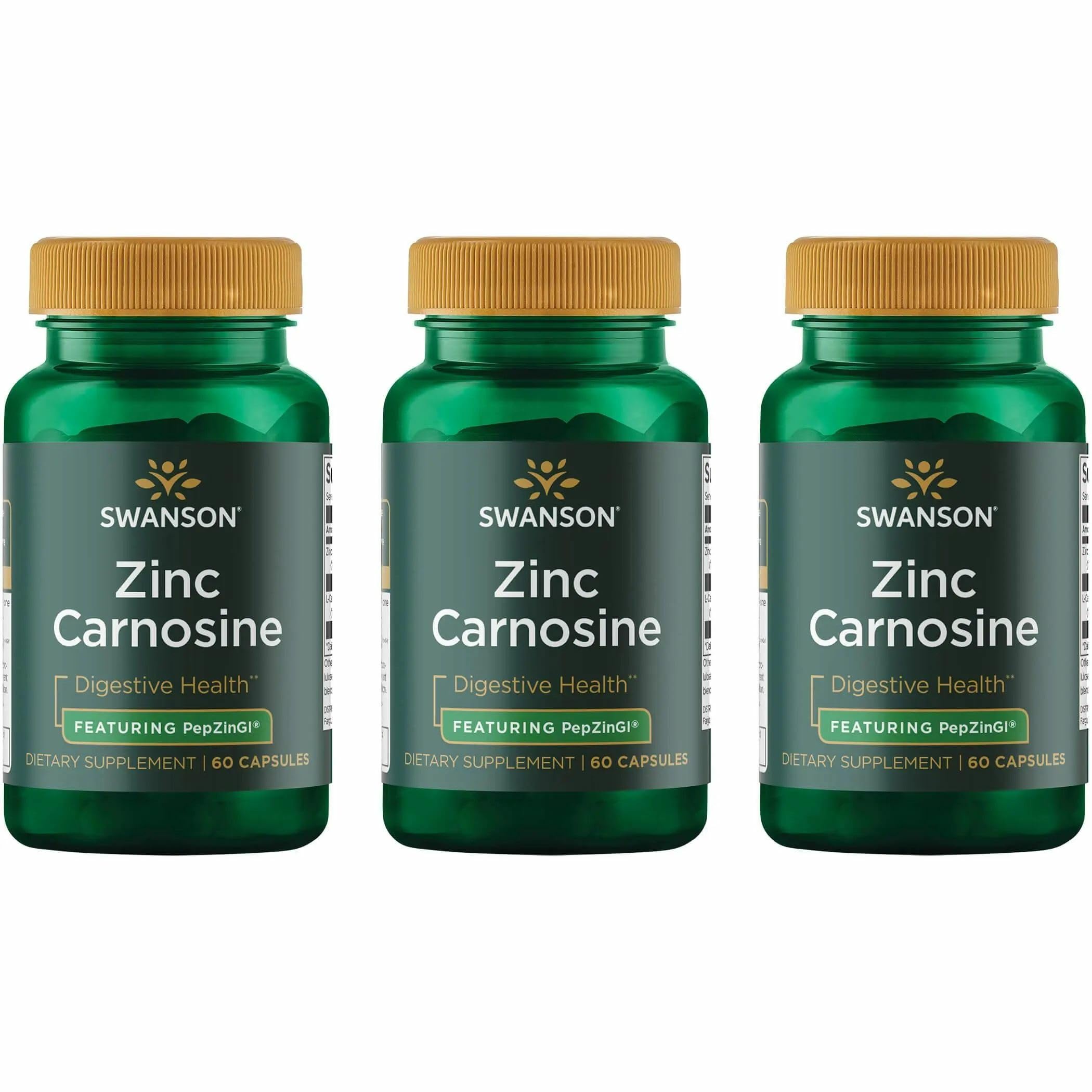 Swanson Zinc Carnosina cápsulas 60 unidades apoyo digestivo diario.