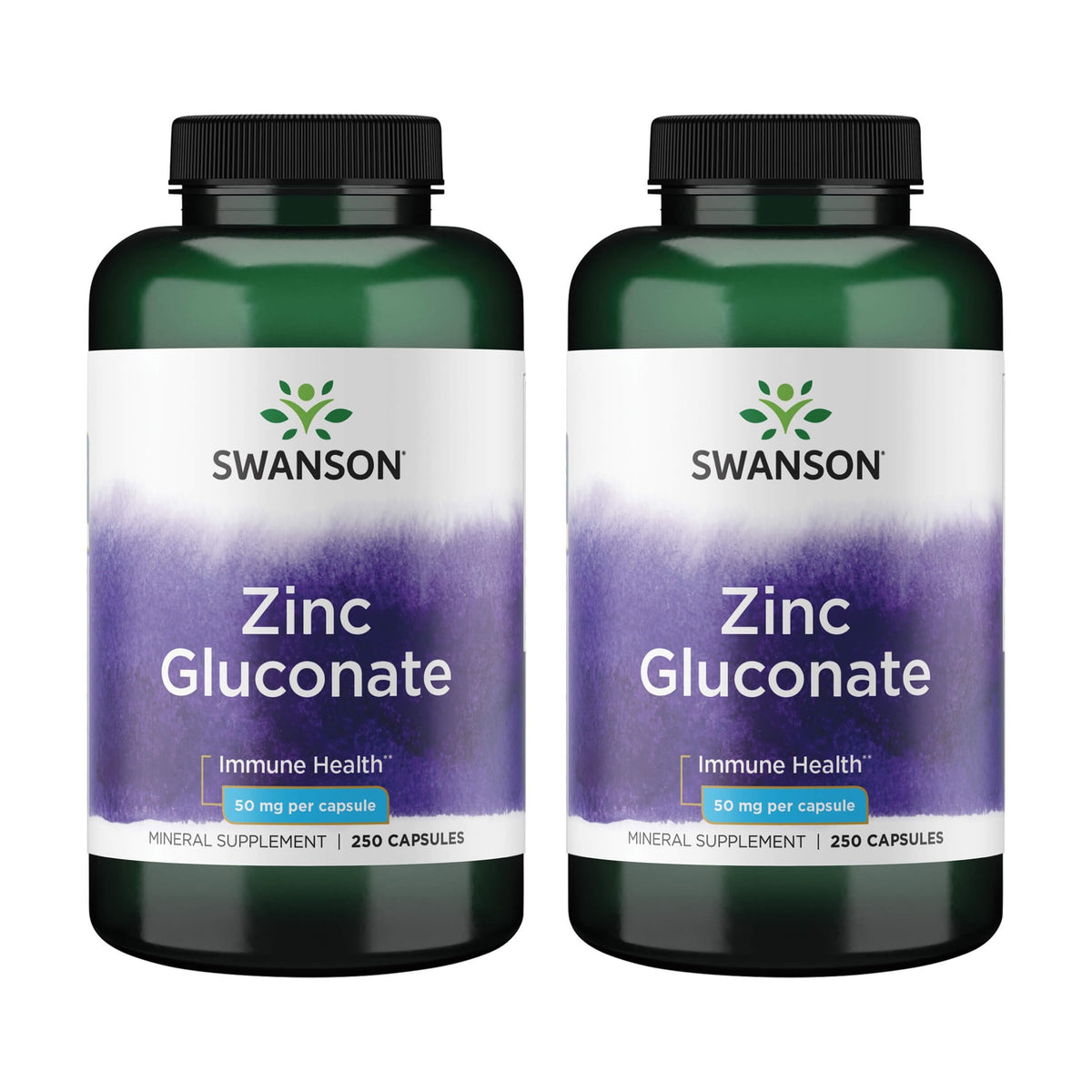 Swanson Zinc Gluconate, botella frontal, apoya la salud general y la inmunidad.