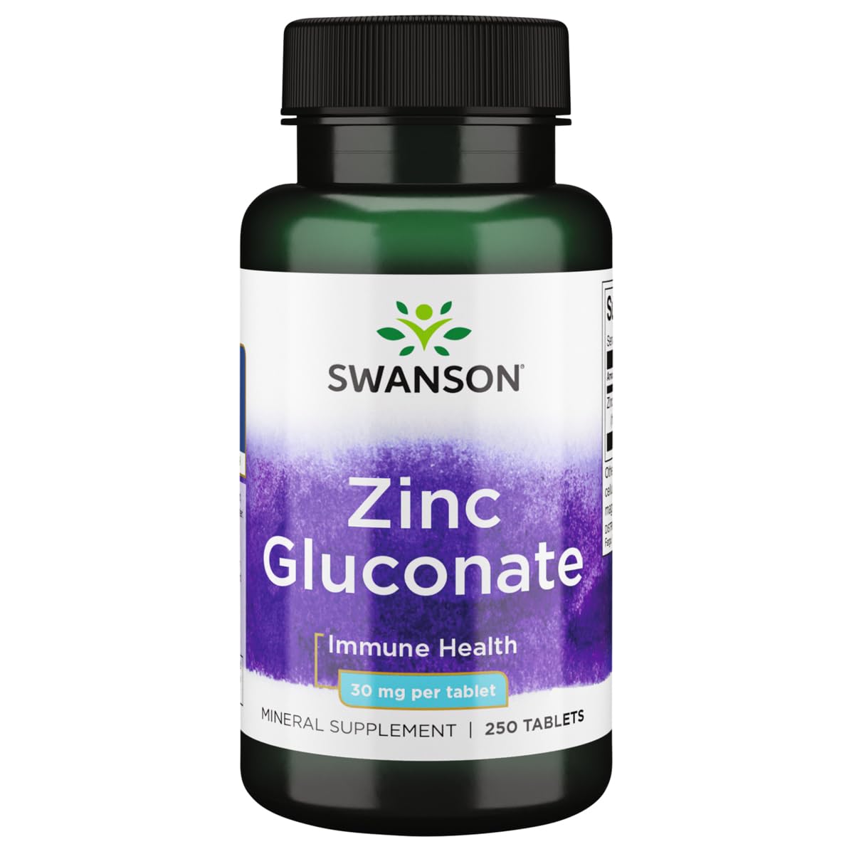 Swanson Zinc Gluconate en botella, presentación de suplemento diario