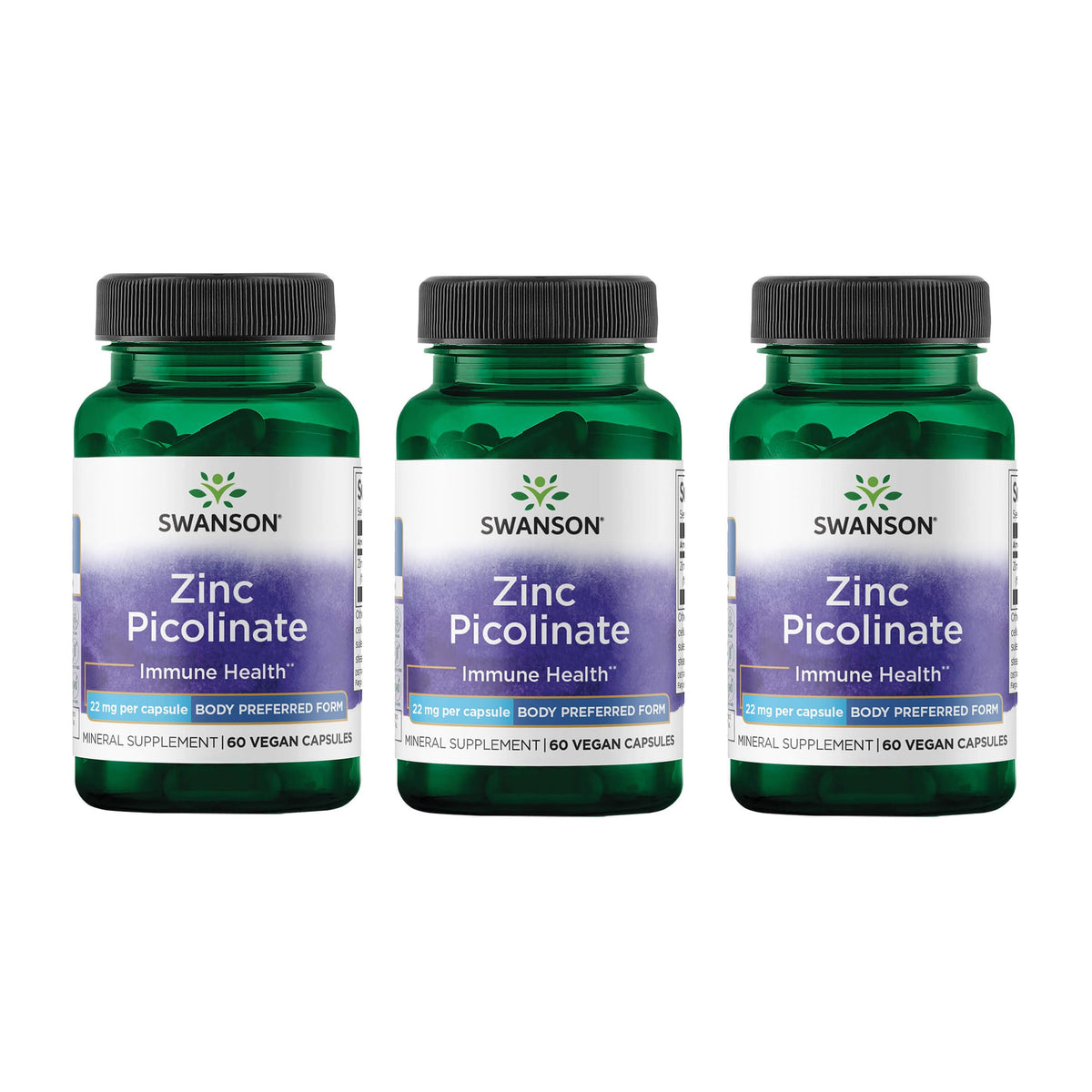 Swanson Zinc Picolinate, cápsulas veganas para apoyo diario de inmunidad.