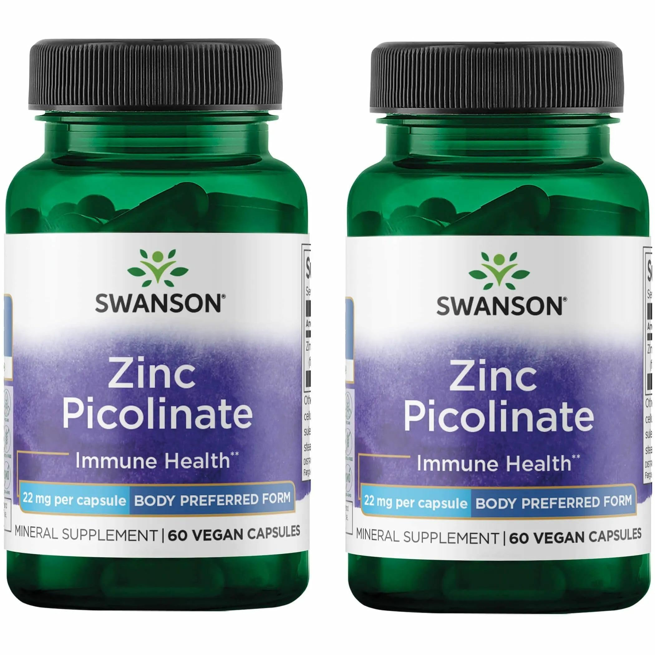 Swanson Zinc Picolinato envase vegano para apoyo inmune diario.