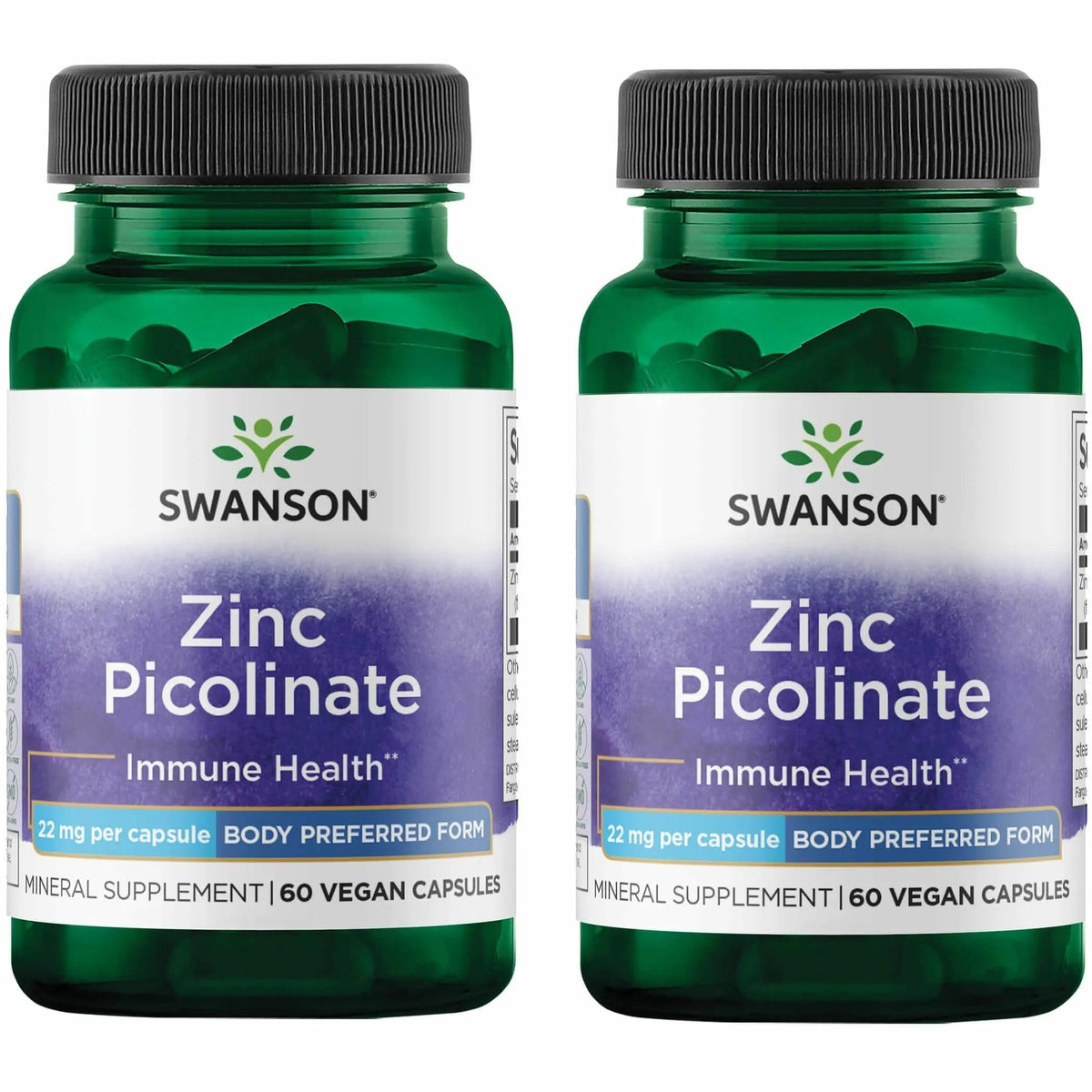 Swanson Zinc Picolinato envase vegano para apoyo inmune diario.