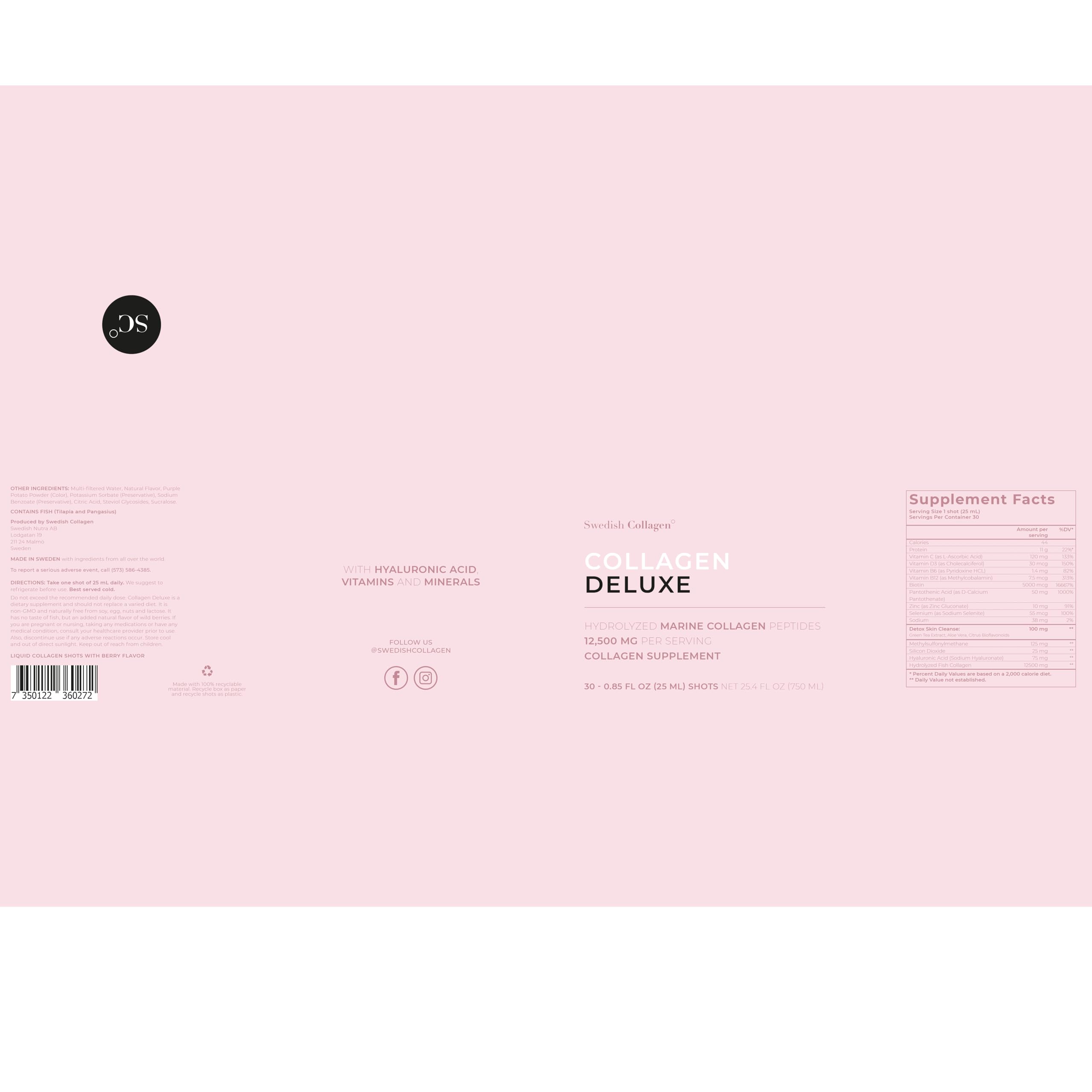 Swedish Collagen Deluxe sabor a fruta natural sin azúcar
